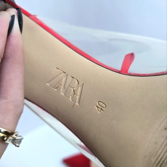 Zara Chunky Block Heeled Mules Vinyl Red High Heels Sexy Business Chic Size US 9 - Picture 8 of 12